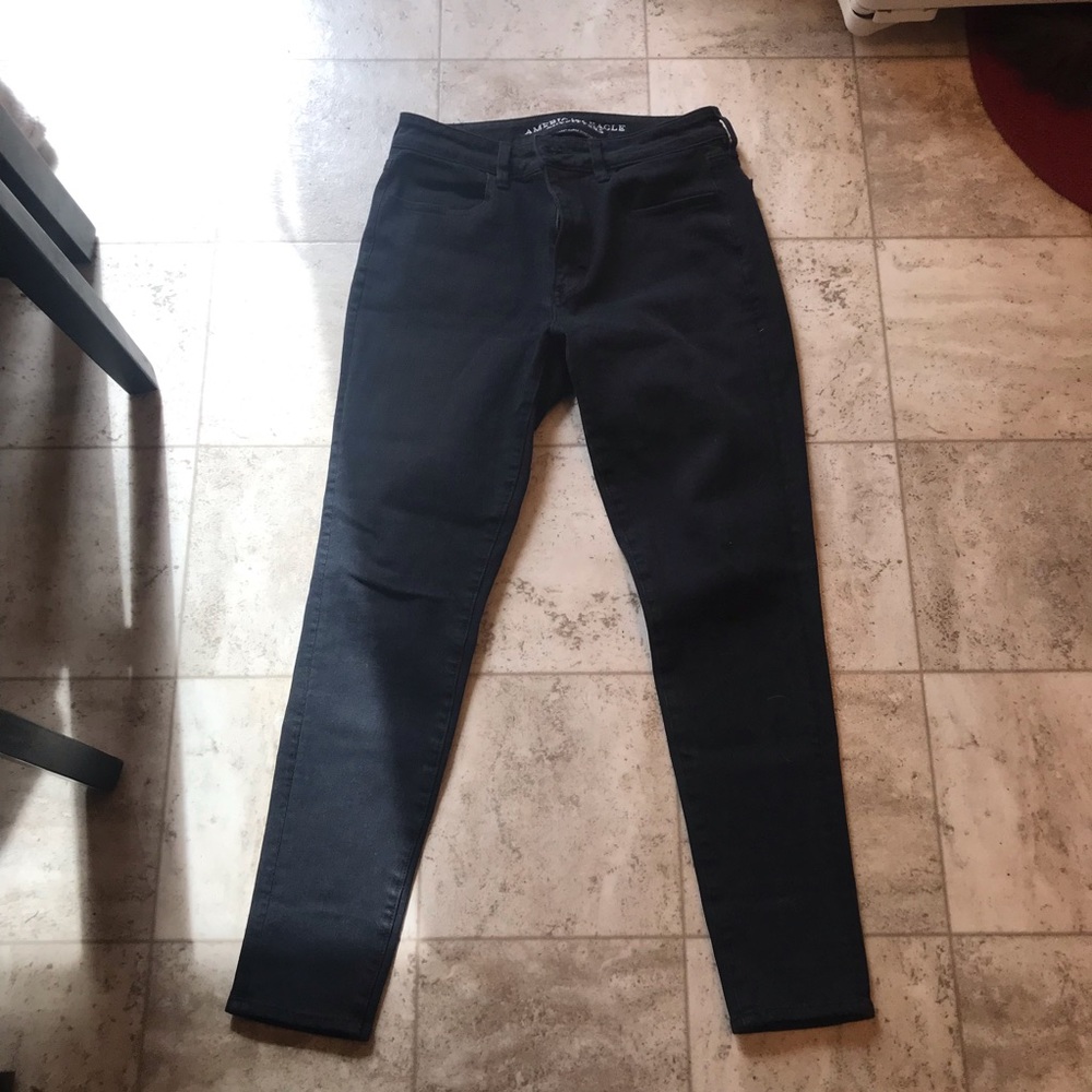 AE High Rise Black Jeggings 8